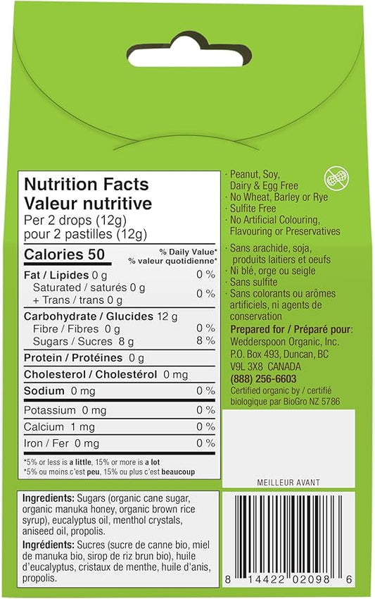 Gouttes de miel de Manuka biologique, eucalyptus et propolis d'abeille, 20 Pastilles