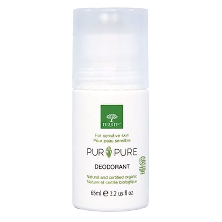 Flacon à bille de 65 ml de déodorant Pur & Pure sans parfum et hypoallergénique de la marque Druide