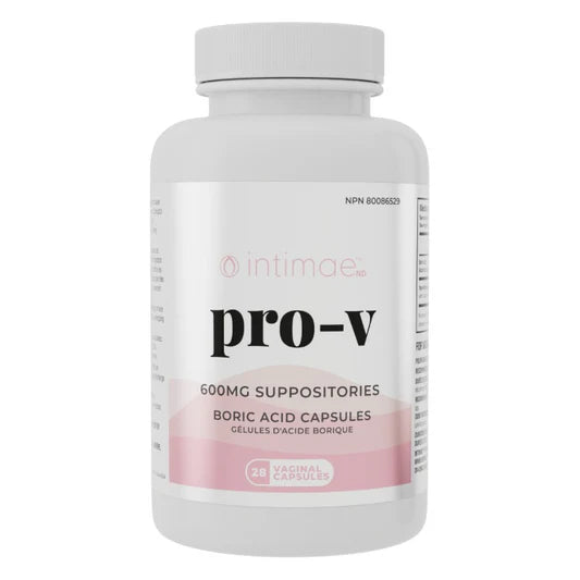 Boîte de 28 capsules de suppositoires vaginaux Pro-V à l'acide borique de la marque Intimae pour l'équilibre intime