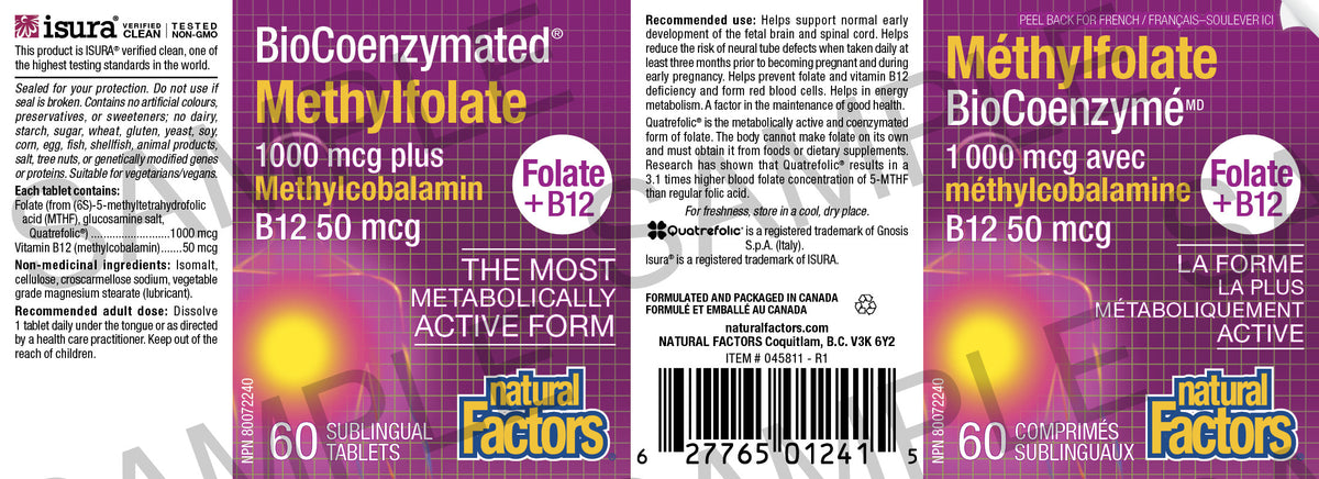 Supplément naturel Méthylfolate & B12 pour soutenir l'énergie et le système nerveux au quotidien.