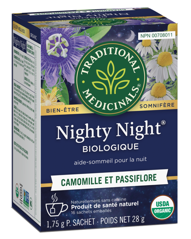 Boîte de tisane biologique Nuit de Rêve (Nighty Night) de Traditional Medicinals pour le sommeil