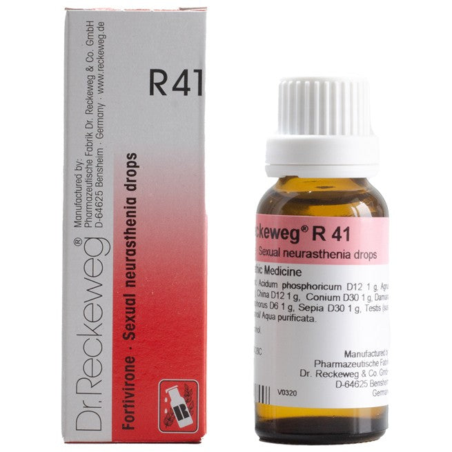 Bouteille de gouttes homéopathiques Dr. Reckeweg R41 pour la vitalité et l'épuisement nerveux