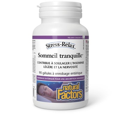 Natural Factors, Stress-Relax, Sommeil Tranquille, supplément sommeil, mélatonine naturelle, L-Théanine, 5-HTP, insomnie, décalage horaire, sans dépendance.