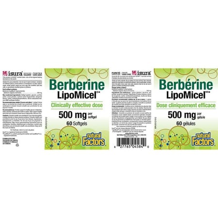 Gélules à haute absorption de Berbérine LipoMicel Natural Factors.