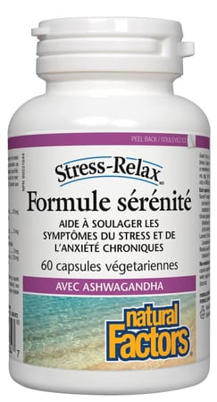 Bouteille de capsules Formule Sérénité Stress-Relax de Natural Factors pour le soutien du stress
