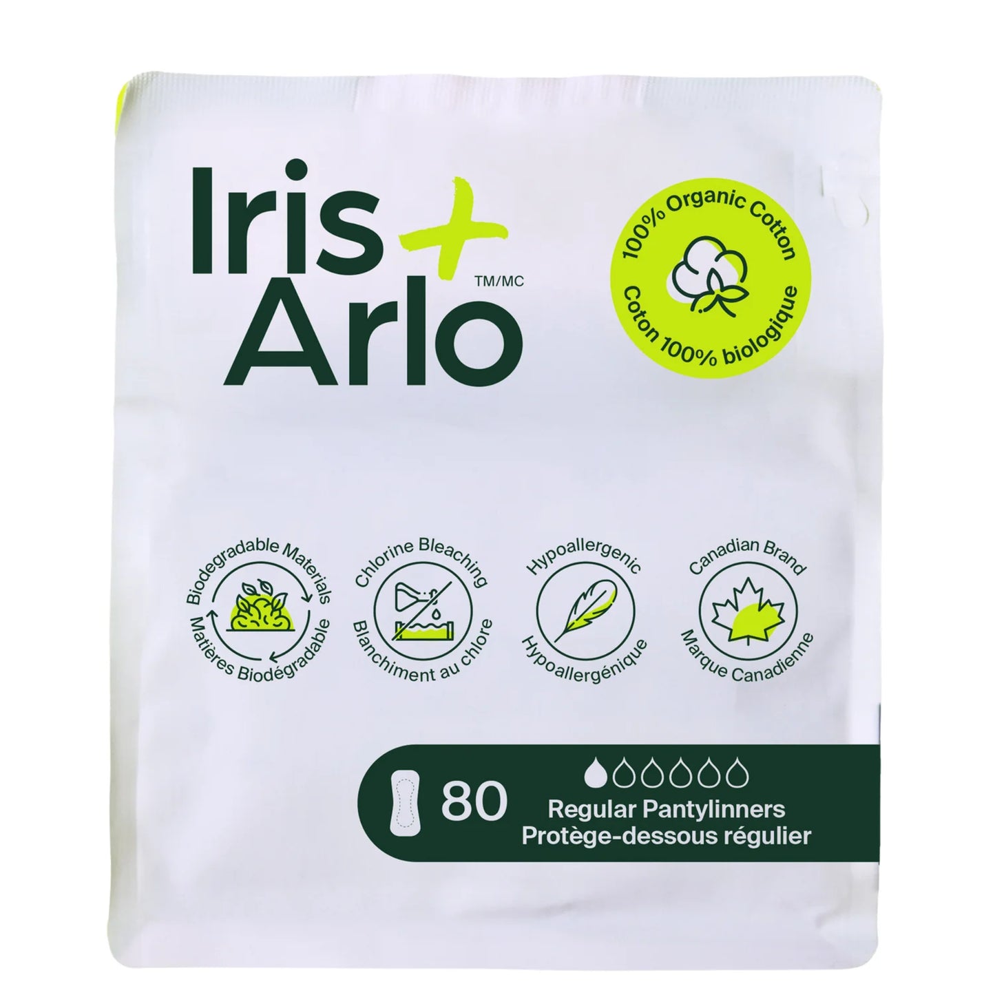 Sac refermable de 80 protège-dessous en coton biologique certifié GOTS Iris + Arlo