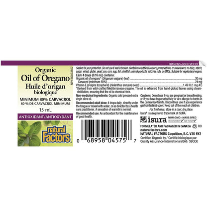 Natural Factors Huile d’origan biologique – 15 mL