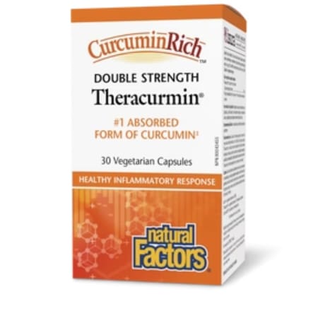 Flacon de 30 capsules végétariennes de CurcuminRich Theracurmin Double Puissance de Natural Factors.