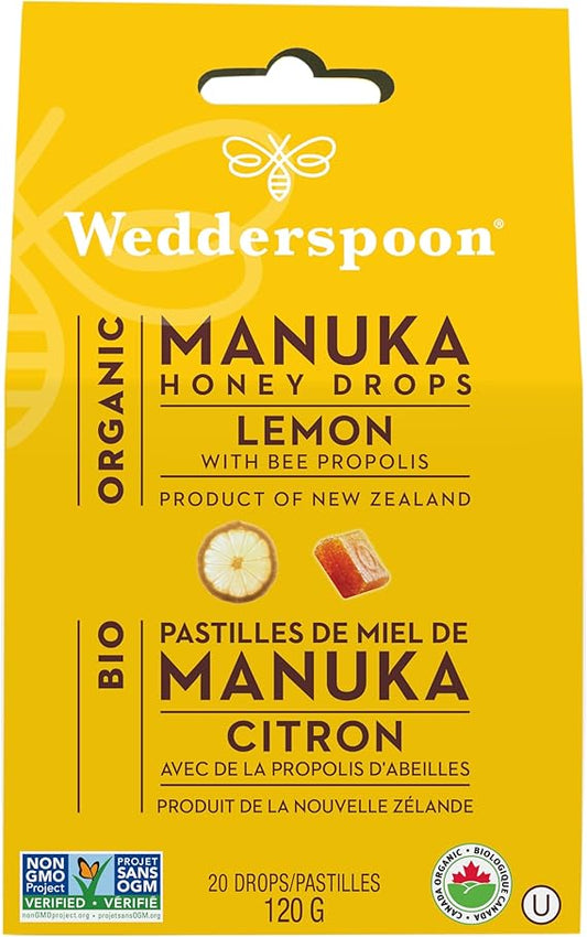 Gouttes de miel de Manuka bio, citron et propolis d'abeille, 20 Pastilles