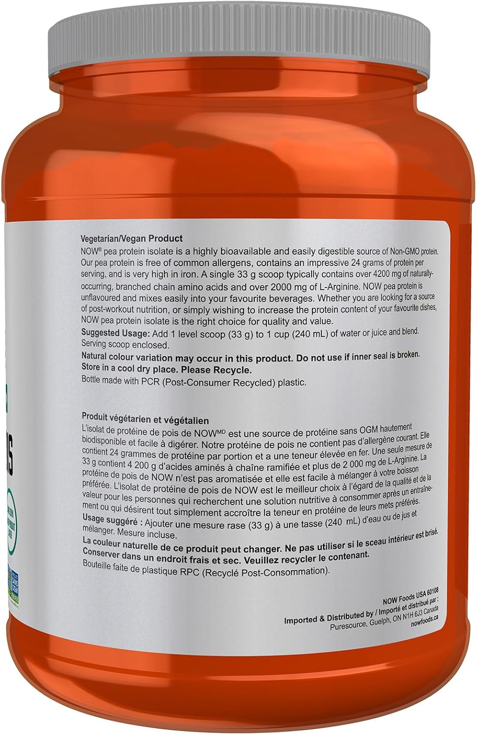 Protéine de Pois Biologique Non Aromatisée - 907g