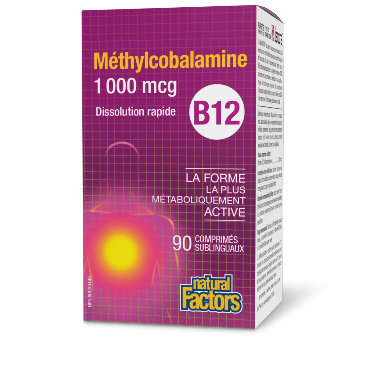 Contenant de supplément Vitamine B12 1000 mcg haute puissance.