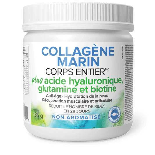 Contenant du complexe beauté Collagène Marin avec Acide Hyaluronique, L-Glutamine et Biotine.