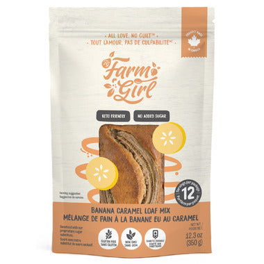 Sachet de préparation pour pain aux bananes et caramel Keto de la marque canadienne Farm Girl