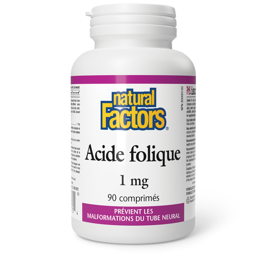 Contenant de supplément Acide Folique 1 mg (Vitamine B9).