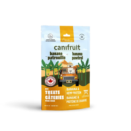 Gâteries naturelles pour chiens au chanvre avec banane, pomme et bleuets