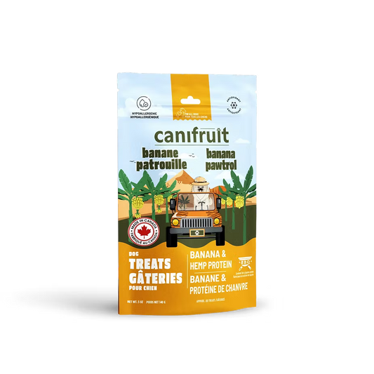 Gâteries naturelles pour chiens au chanvre avec banane, pomme et bleuets