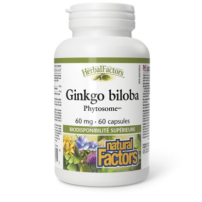 Bouteille de supplément botanique Ginkgo Biloba (60 capsules).