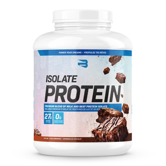 Gros contenant de 4.4 lbs d'Isolate Protein de Believe Supplements, poudre de protéine isolée de haute pureté pour sportifs.