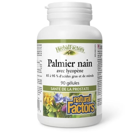 Bouteille de supplément Palmier nain avec lycopène HerbalFactors (90 gélules