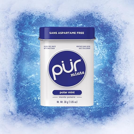 Boîte métallique de menthes rafraîchissantes Polar Mint sans sucre de la marque canadienne PUR