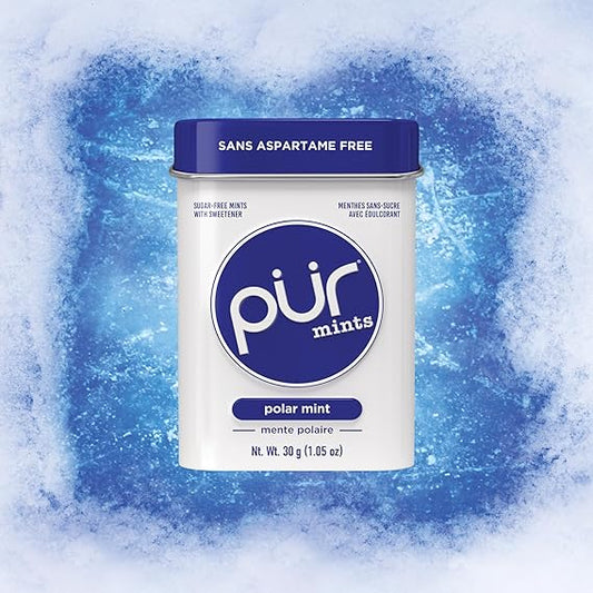 Boîte métallique de menthes rafraîchissantes Polar Mint sans sucre de la marque canadienne PUR