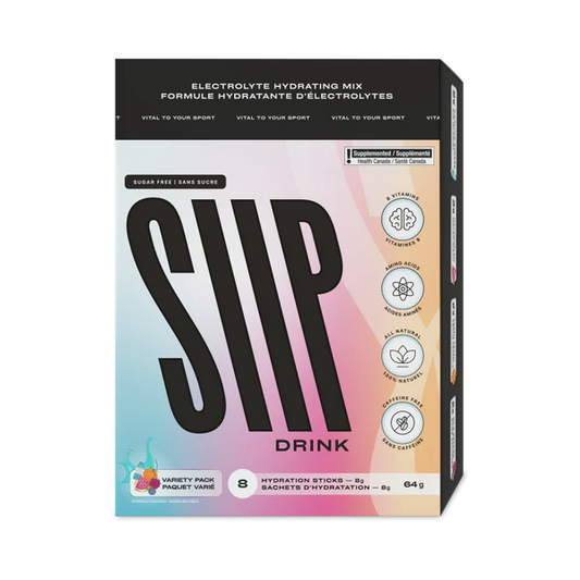 Ensemble de canettes de saveurs assorties du Variety Pack de Siip Drink, parfait pour découvrir toute la gamme.