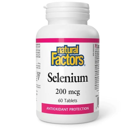 Bouteille de supplément minéral Sélénium 200 mcg (60 comprimés).