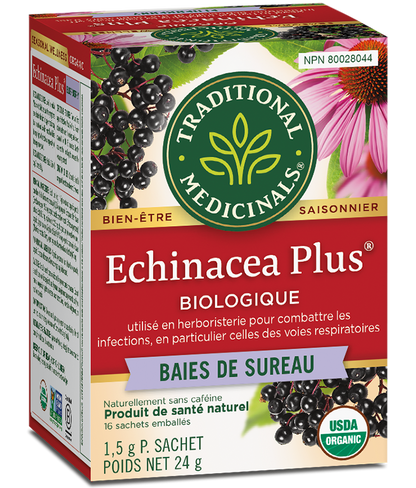 Tisane biologique échinacée et baies de sureau pour immunité, rhume et soutien des voies respiratoires