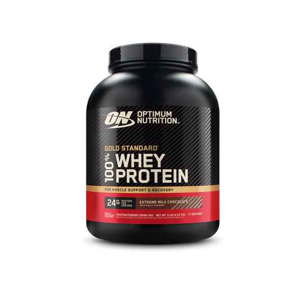 Pot de poudre de protéine Gold Standard 100% Whey saveur Extrême Chocolat au Lait d'Optimum Nutrition