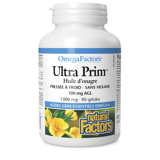 Bouteille de supplément Ultra Prim Huile d'Onagre 1000 mg (90 gélules).