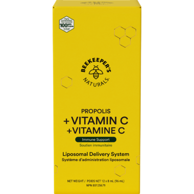 Boîte de 12 sachets de supplément liquide Propolis et Vitamine C de la marque Beekeeper's Naturals