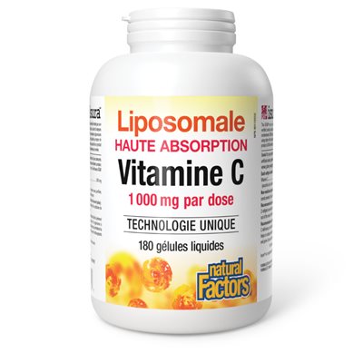 Bouteille de supplément Vitamine C Liposomale 1000 mg (180 capsules).