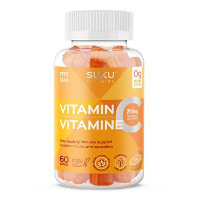 Bouteille de 60 jujubes végétaliens à la Vitamine C sans sucre de la marque canadienne SUKU Supplements
