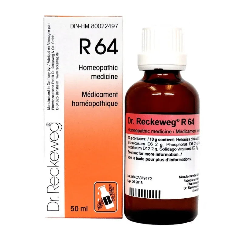 Flacon de 50ml de Dr. Reckeweg R64 Nephrosol, gouttes homéopathiques pour le soutien de la fonction rénale.