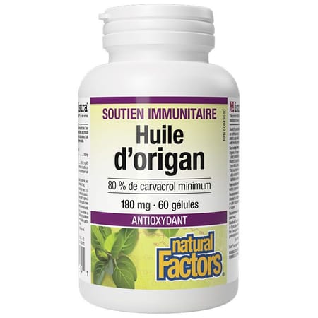 Bouteille de supplément Huile d'Origan 180 mg (30 gélules).