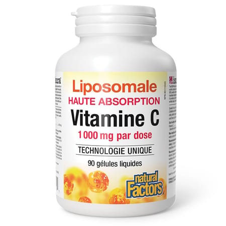 Bouteille de supplément Vitamine C Liposomale 1000 mg (90 capsules).